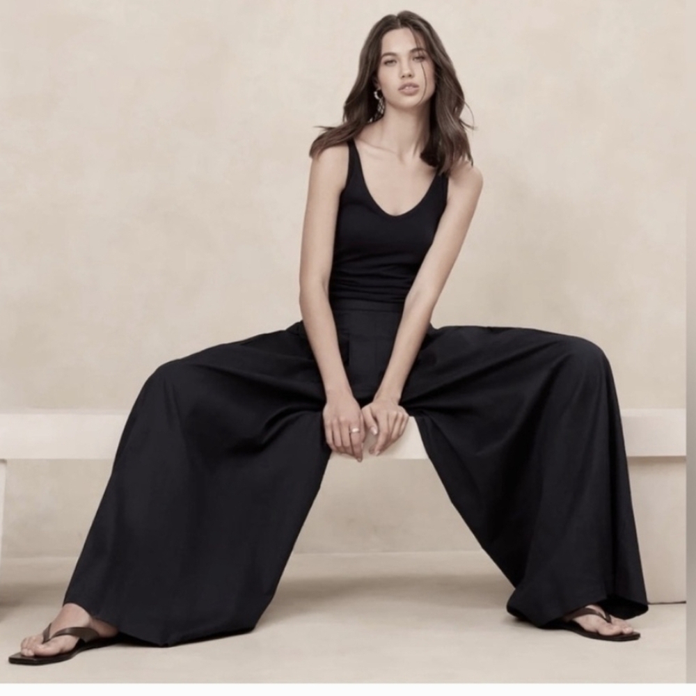 NWT Banana Republic Linen Blend Palazzo Pants Black Size 2 Wide Leg Trousers